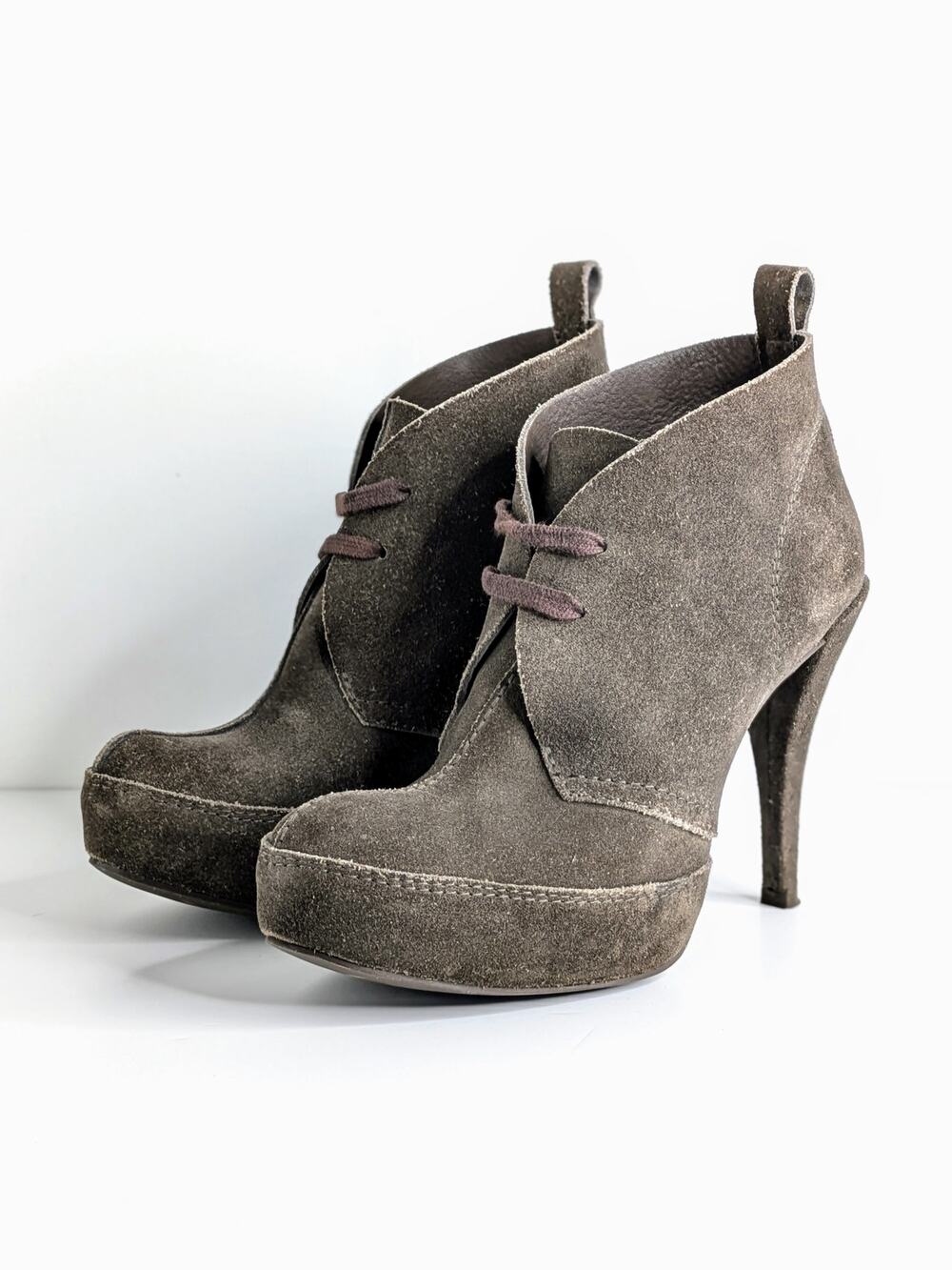 Pedro Garcia Suede Ankle Bootie 39.5 Brown Lace Up Platform Stiletto Spain 9